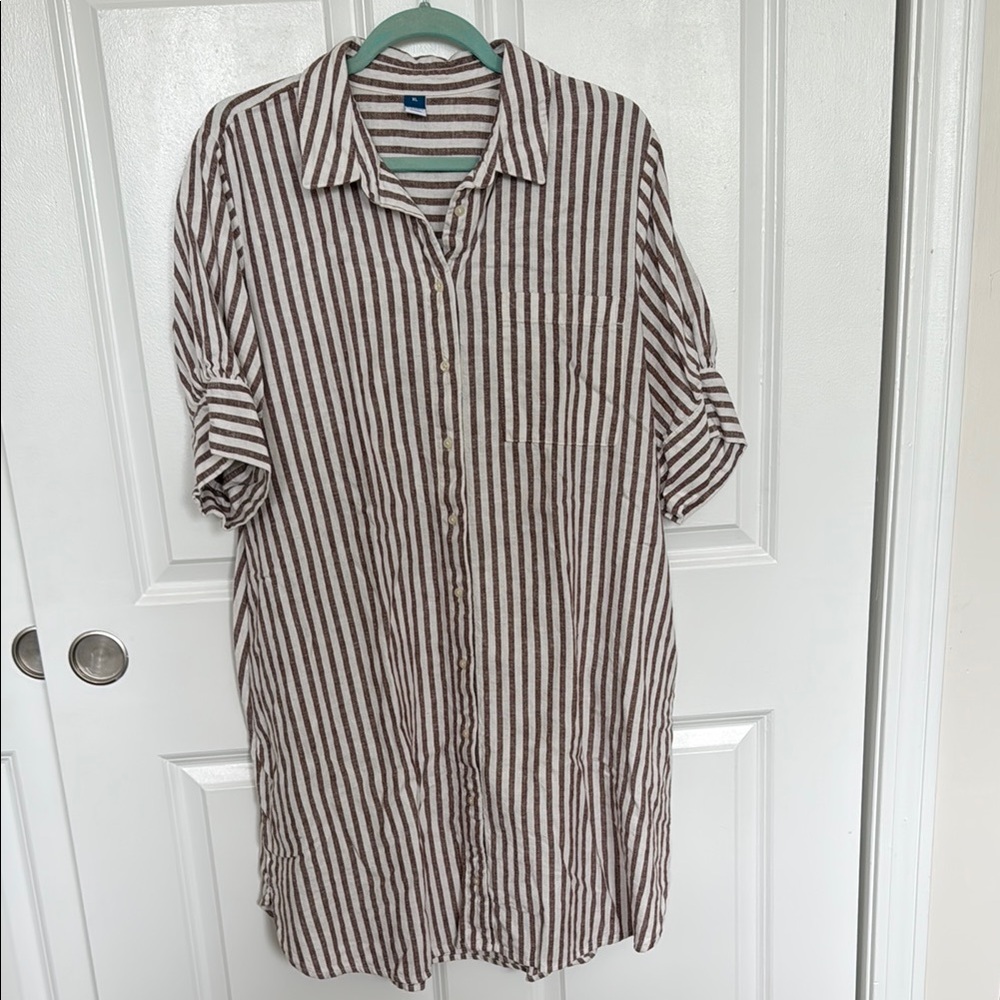 Striped Brown and White Womens Shift Dress
